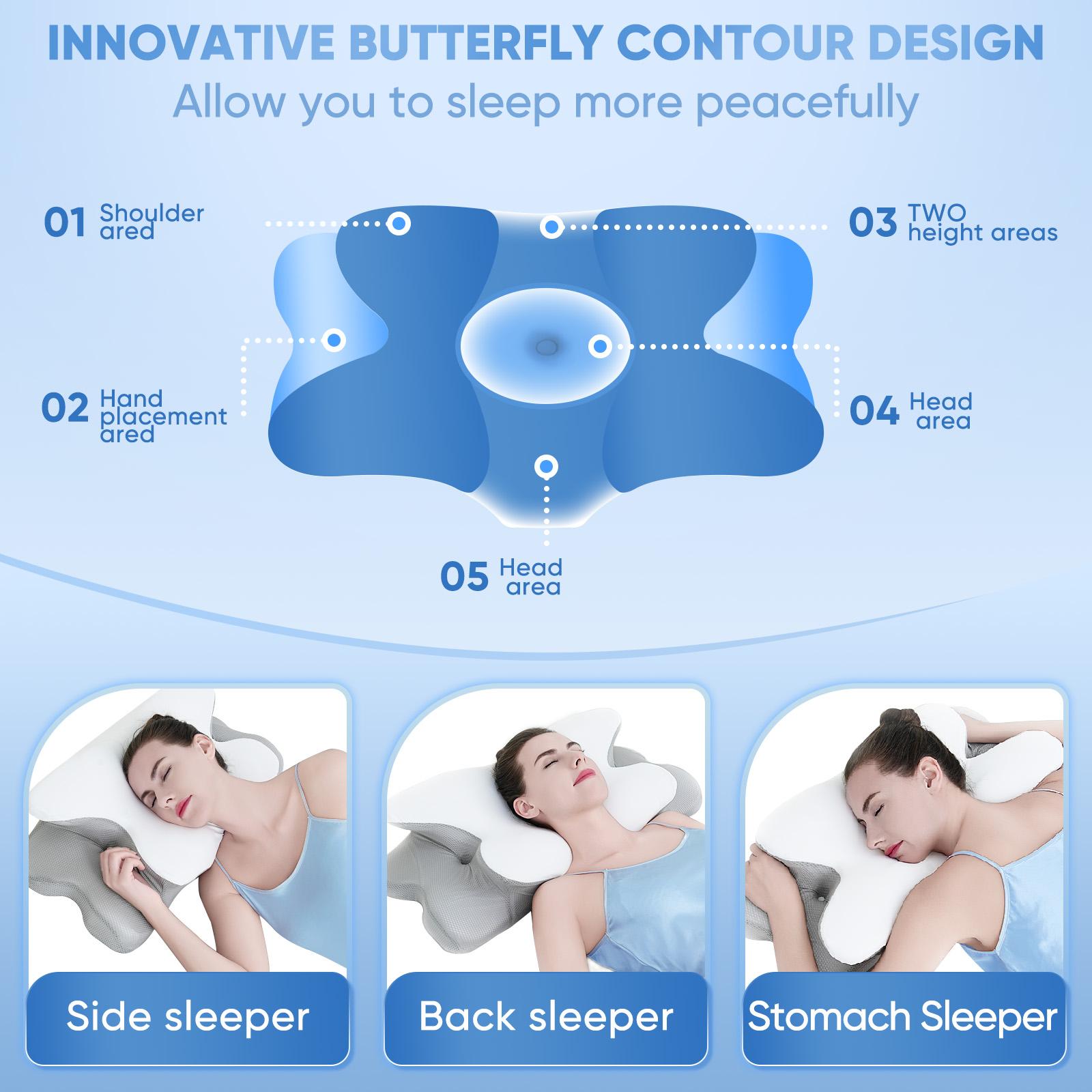 Double-Sided Contoured Neck Pillow, Unscented Supportive Memory Foam with Cooling Cover, Zoned Design & Extra-Large Armrest for Deep Sleepers & Side/Stomach/Back Sleepers #TOP PICKS