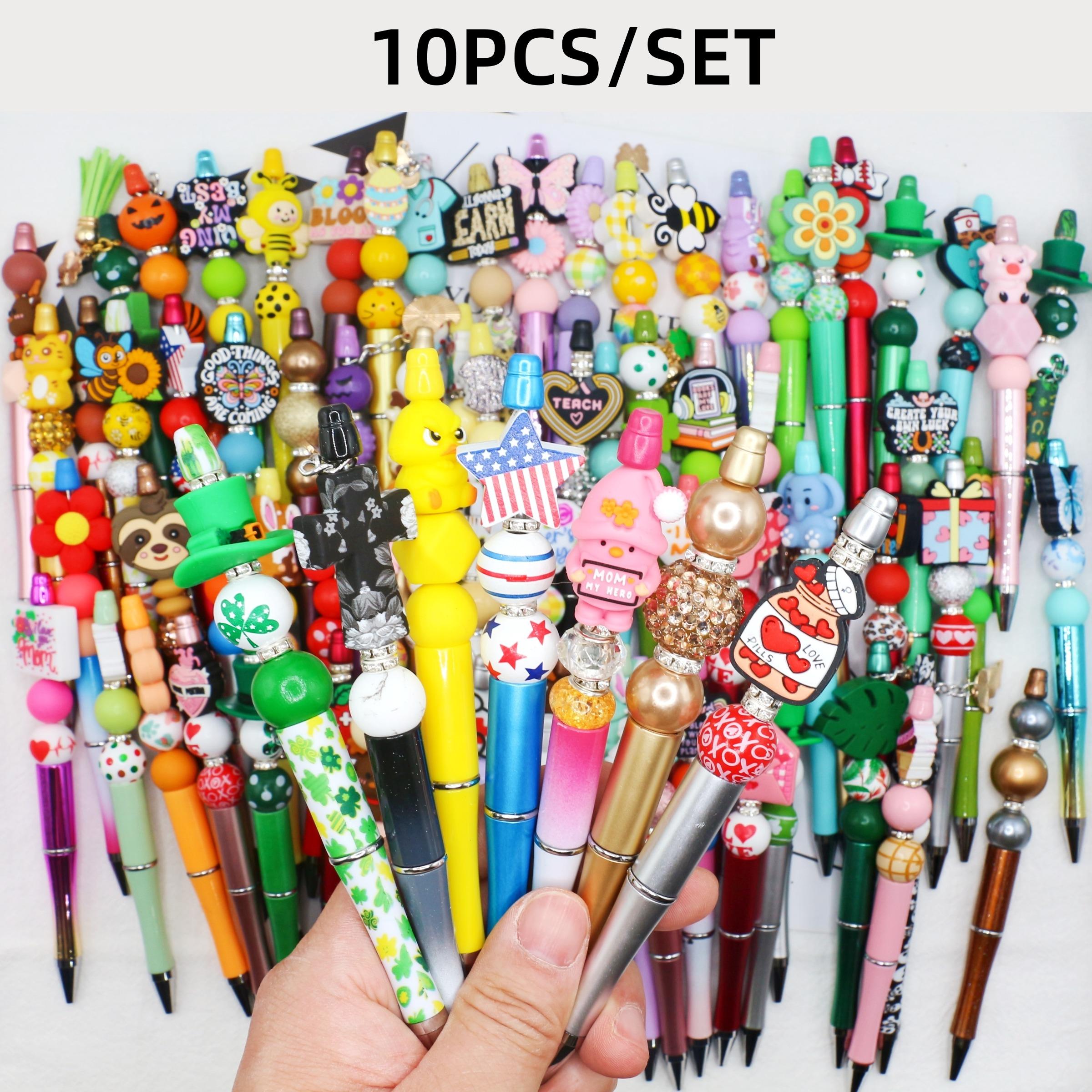 Back to School Hot DIY Beaded Ballpoint Pens 5-50PCS Random Styles Plastic Pen with Wood/Silicone/Acrylic Beads Fun Creative Office School Supplies for Students
