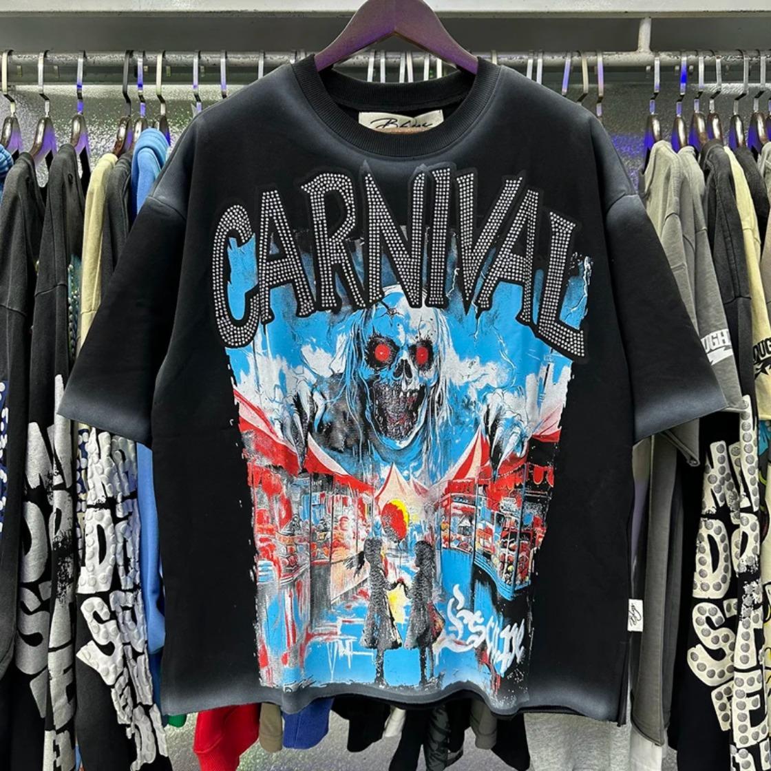 Best Quality Washed Gray Full Rhinestone Bling T-Shirt, Unisex F-Terry Cropped Tee, BKYS Skull Print High Street Hip Hop Rock Retro Y2K Vintage Streetwear, Sparkle Diamond Graphic Casual Short Sleeve Tops for Men Women