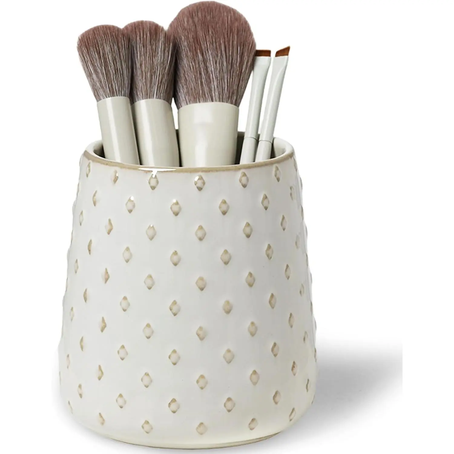 Ceramic Makeup Brush Holders Bathroom Vanity, Brushes Cup (Vintage White)