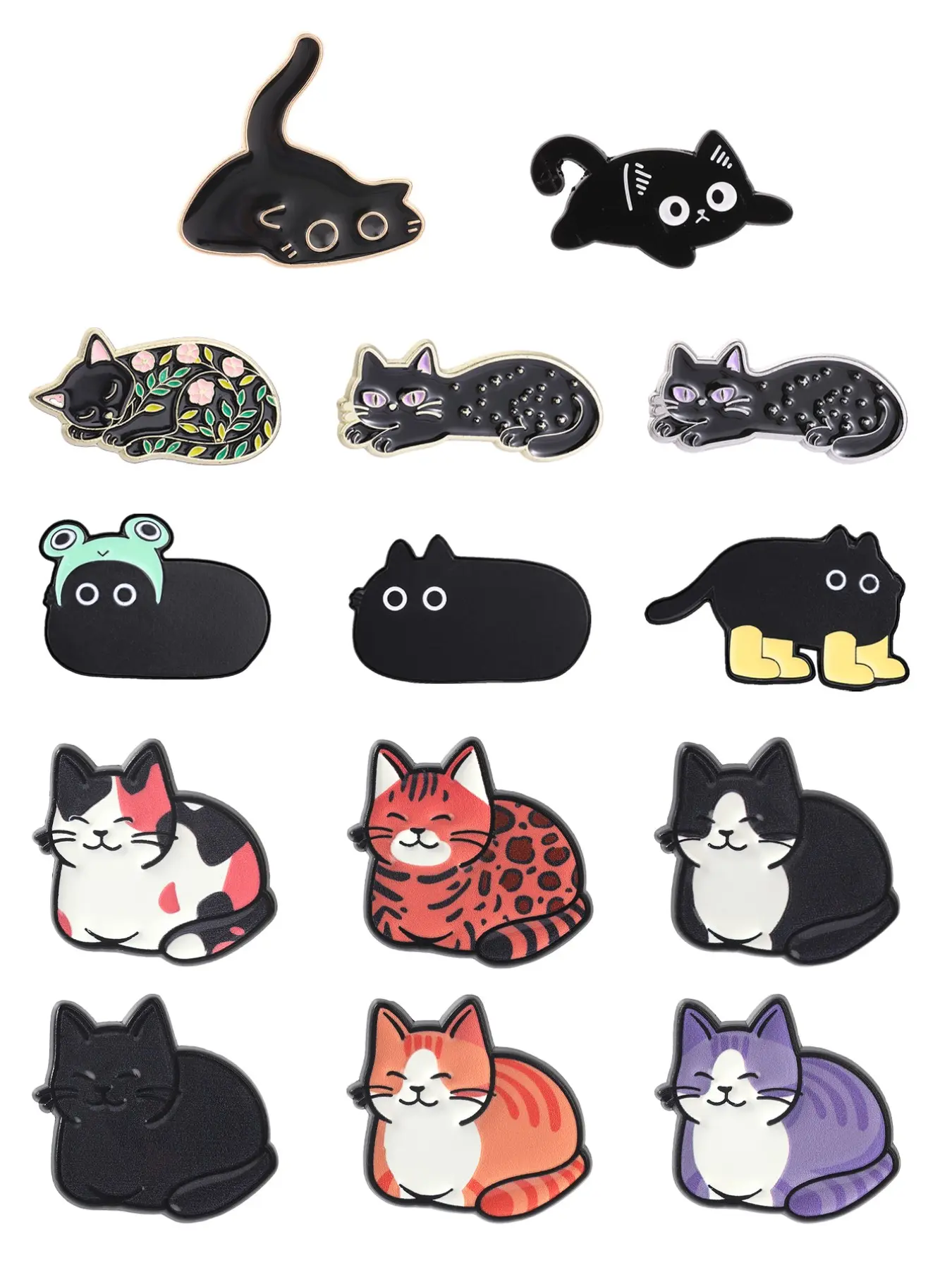 14 Styles Cute Cartoon Cat Enamel Pin Set, Tabby Kitten Metal Brooch, Gift for Cat Lovers, Unique Fashion Accessory