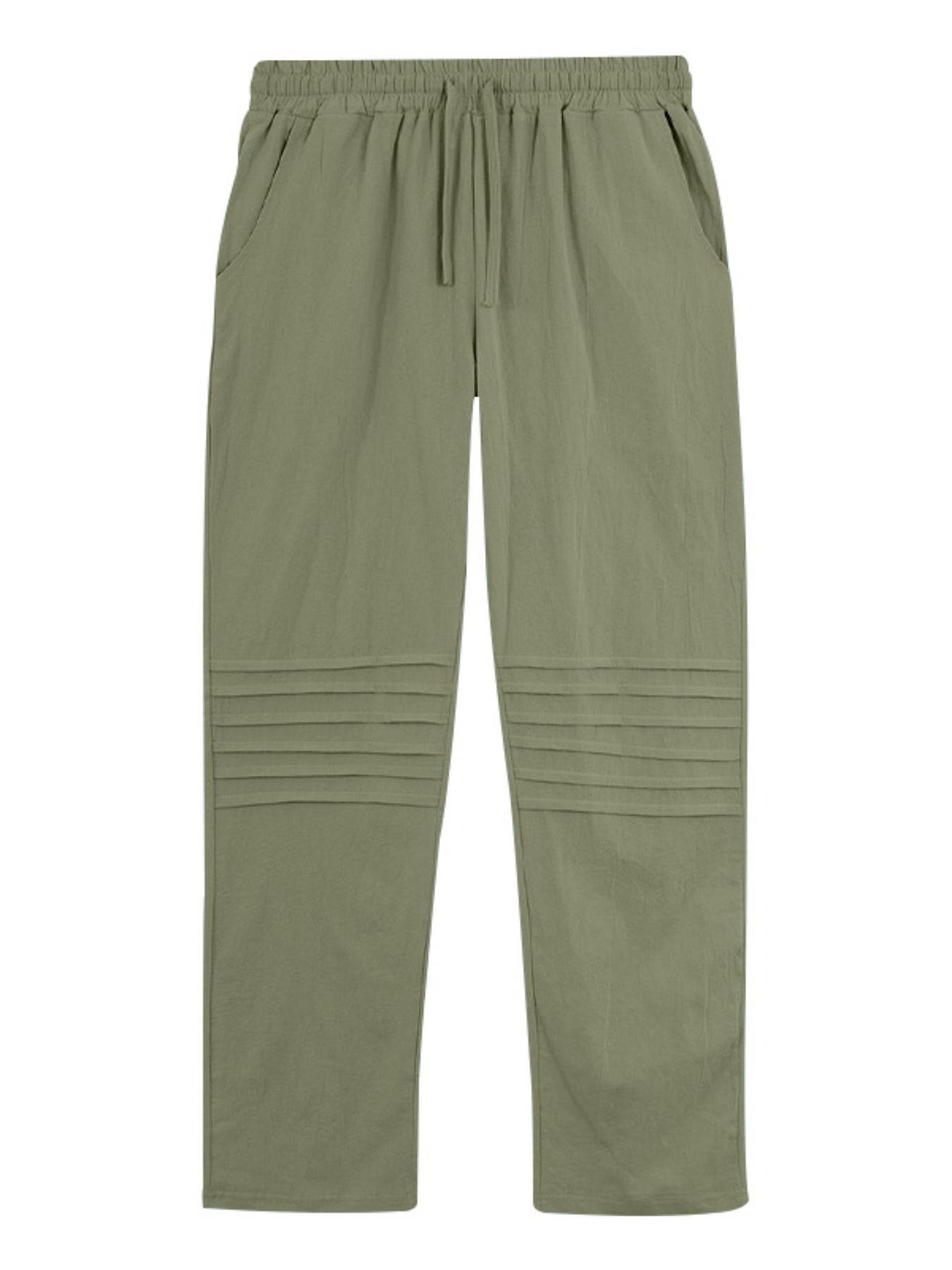 Men's American Style Loose Pleated Linen Pants, Casual Loose Fit with Pockets, Spring & Fall Beach Vacation Lightweight Long Pants