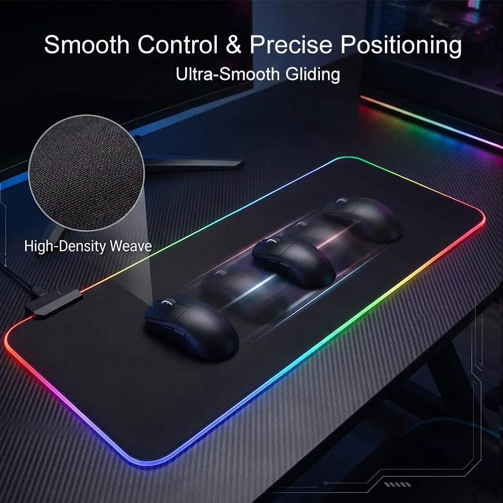 Large RGB Gaming Mouse Pad, Bright LED Illuminated Desk Mat, Non-Slip Rubber Base, Dual Use for Esports and Office, Table Mat