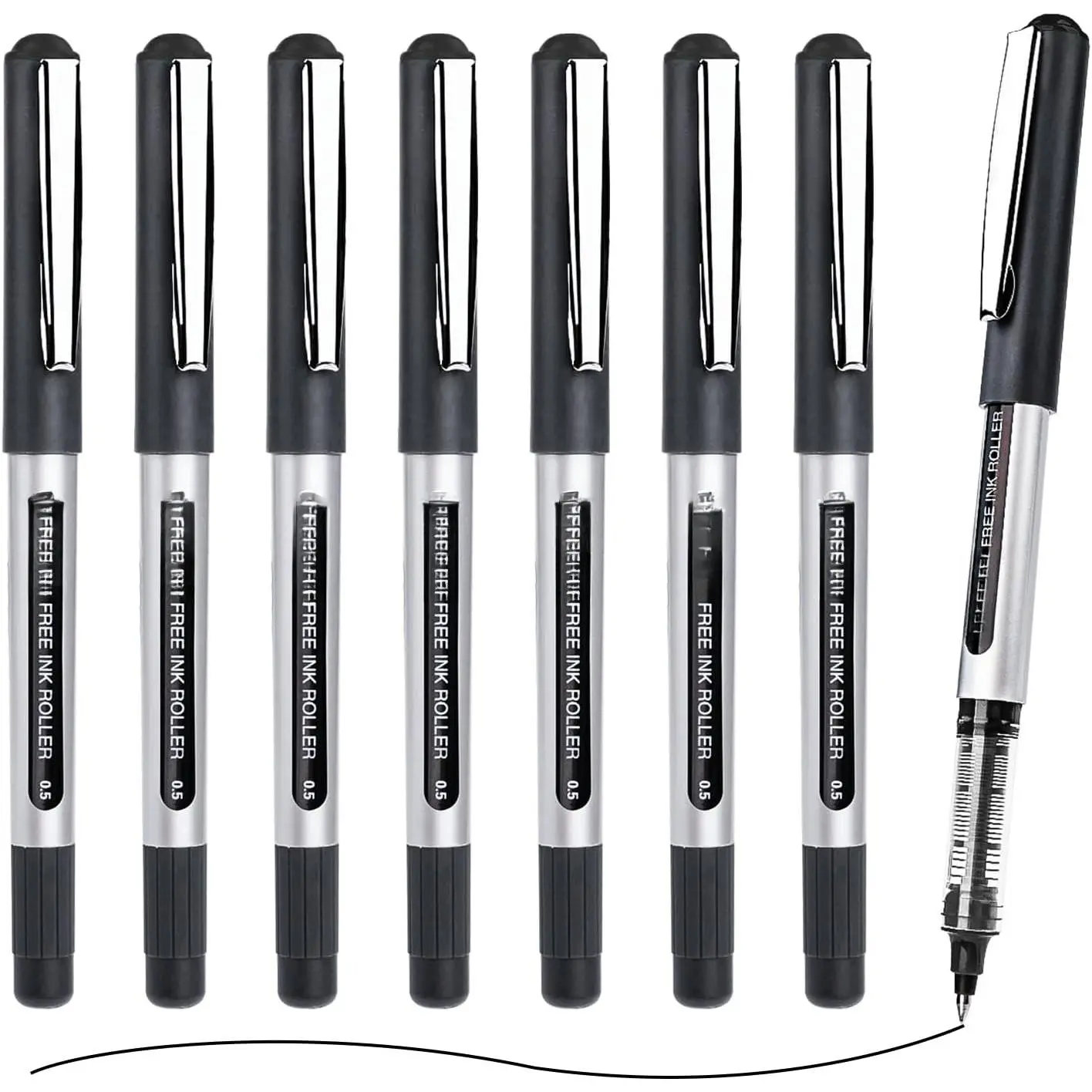 8-Pack 0.5mm Extra Fine Point Black Rollerball Pens, Quick Dry Liquid Ink, Smooth Write Office Stationery for School, Journaling