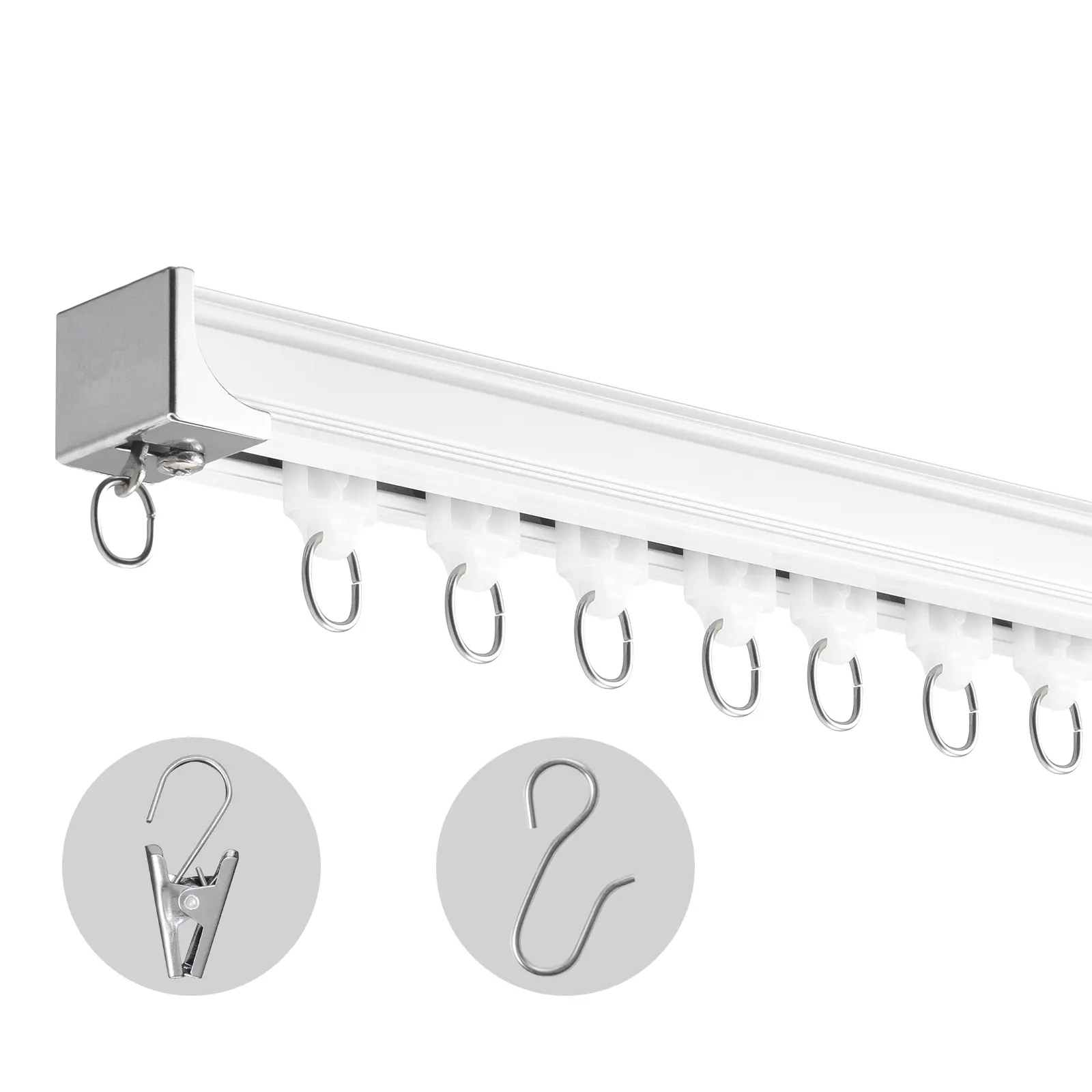Ceiling Curtain Track Set, 17.7 FT/5.4 Meter, Sliding Ceiling Track System for Curtains, Room Divider Curtain Track Ceiling/Wall Mounted for Living Room Bedroom with Hooks and Hardware, White