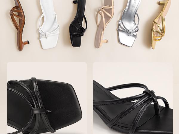 Athlefit Women's Strappy Kitten Heels Square Toe Flip Flop Low Heels Slip On Thong Heeled Sandals