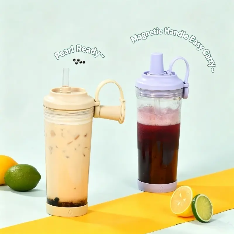 New Tritan straw cup large hole suction bubble tea cup portable magnetic handle BOBA straw water cup