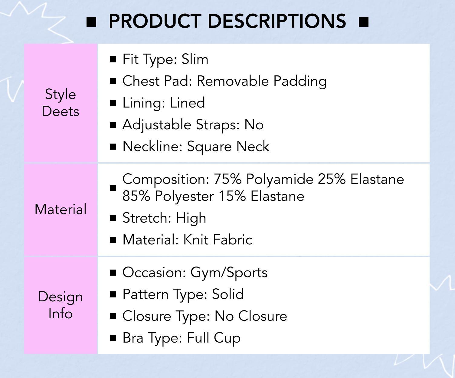 Cider Square Neck Solid Active Bra With Removable Padding