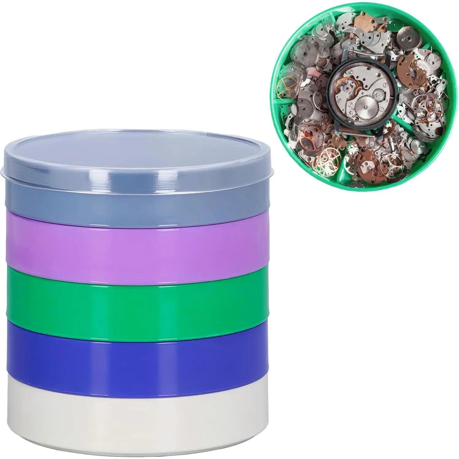 Watch  Tray, 5 Watch  Storage Box, Colorful Watch Repair  Organizer, Round Plastic Watch Repair Tools Tray Holder for Movement Screw Component