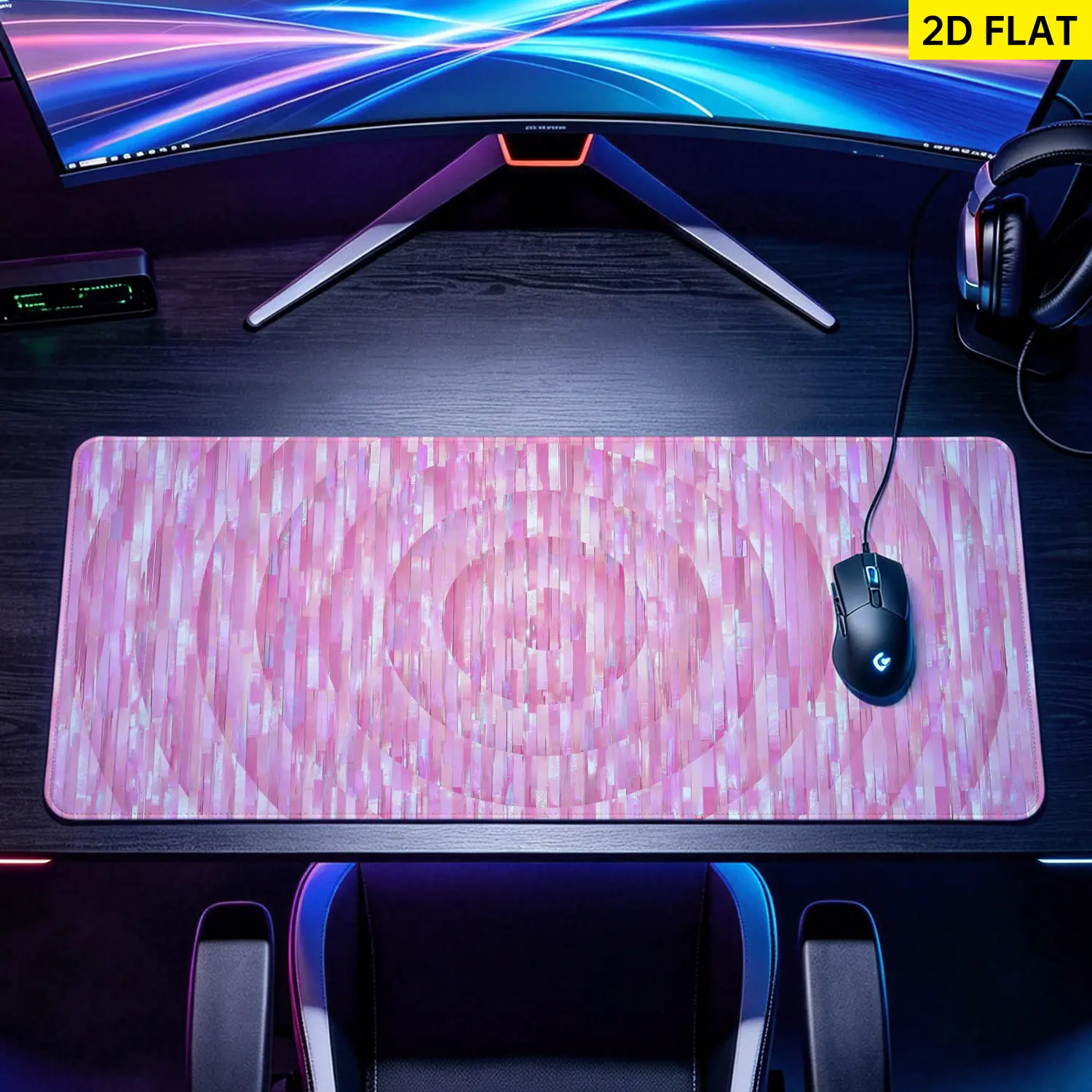 Extra Large pink holographic circular pattern Mouse Pad,Non Slip Rubber Pad,Desktop Decoration Drotection Pad,Washable,Lock Edge Multi Size,Premium Multipurpose Mousepad For Home,Office,Gift for Family and Friends