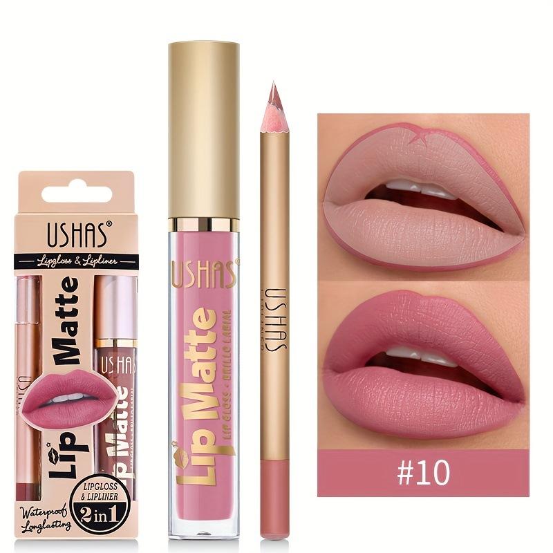 2-in-1 Lip Gloss & Lip Liner Duo – Double-Ended, Long-Lasting, Non-Sticky, High Shine + Matte Liner, Waterproof, No Bleeding, All-in-One Lip Makeup