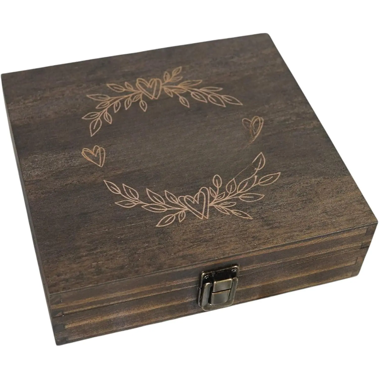 Mr and Mrs Wedding Memory Box- Wooden  Box with Lid for Couples, Rustic Storage Box for Cards, Photos & Mementos, Wedding Anniversary & Engagement - 8.5 x 8 x 2.4 Inches