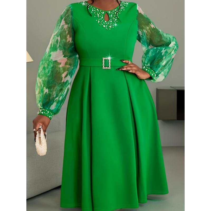 Elegant Emerald Green Beaded Round Neck Long Sleeve Formal Dress VV607860 with Ruching Tie-Dye Detail Machine Washable Polyester for Weddings Galas Parties Womenswear Elegant Emerald Green Beaded Round Neck Long Sleeve Formal Dress VV607860 with Ruching Tie-Dye Detail Machine Washable Polyester for Weddings Galas Parties Womenswear