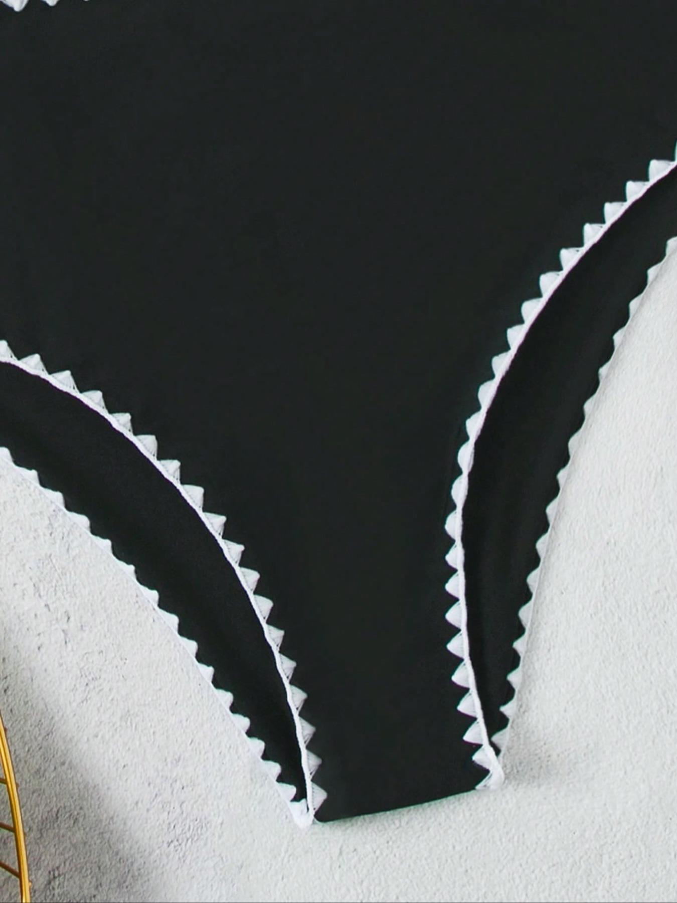 Women's Contrast Binding Bikinis Set, Solid Color U Neck Bikini Top & Swim Thong Swimwear Set, Bathing Suits 2026 for Women, Summer Swimsuit Sets, Ladies Summer Swimsuit for Beach Holiday, Bikini Swimsuits