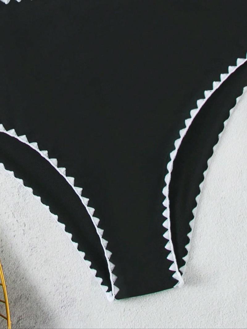 Women's Contrast Binding Bikinis Set, Solid Color U Neck Bikini Top & Swim Thong Swimwear Set, Bathing Suits 2026 for Women, Summer Swimsuit Sets, Ladies Summer Swimsuit for Beach Holiday