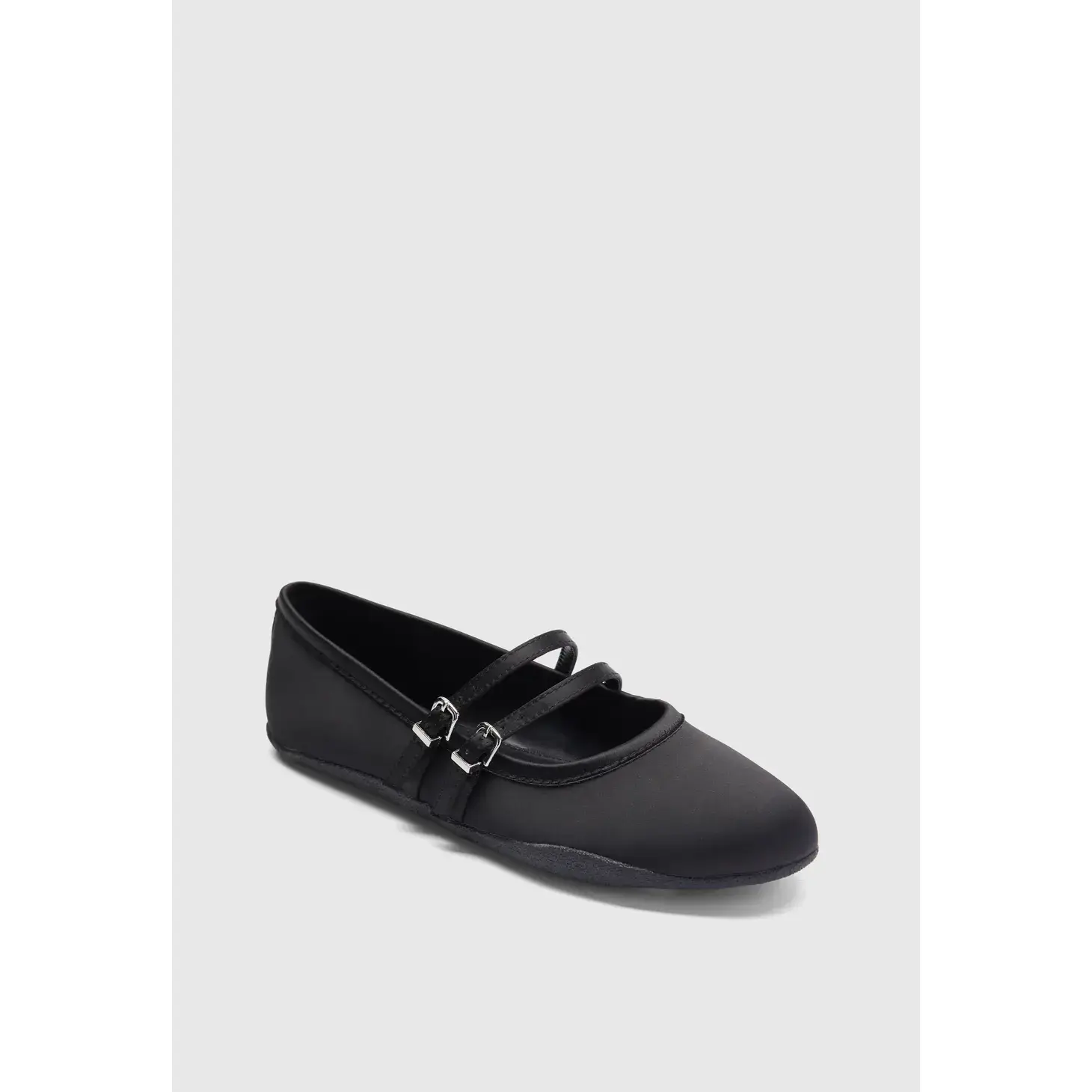 JUST FAB Women's Glossy Satin Mary Jane Ballet Flats - Adjustable Dual Buckles, Slip-On, Non-Slip, Lightweight Office Wear Shoes for Daily Walk-Commute