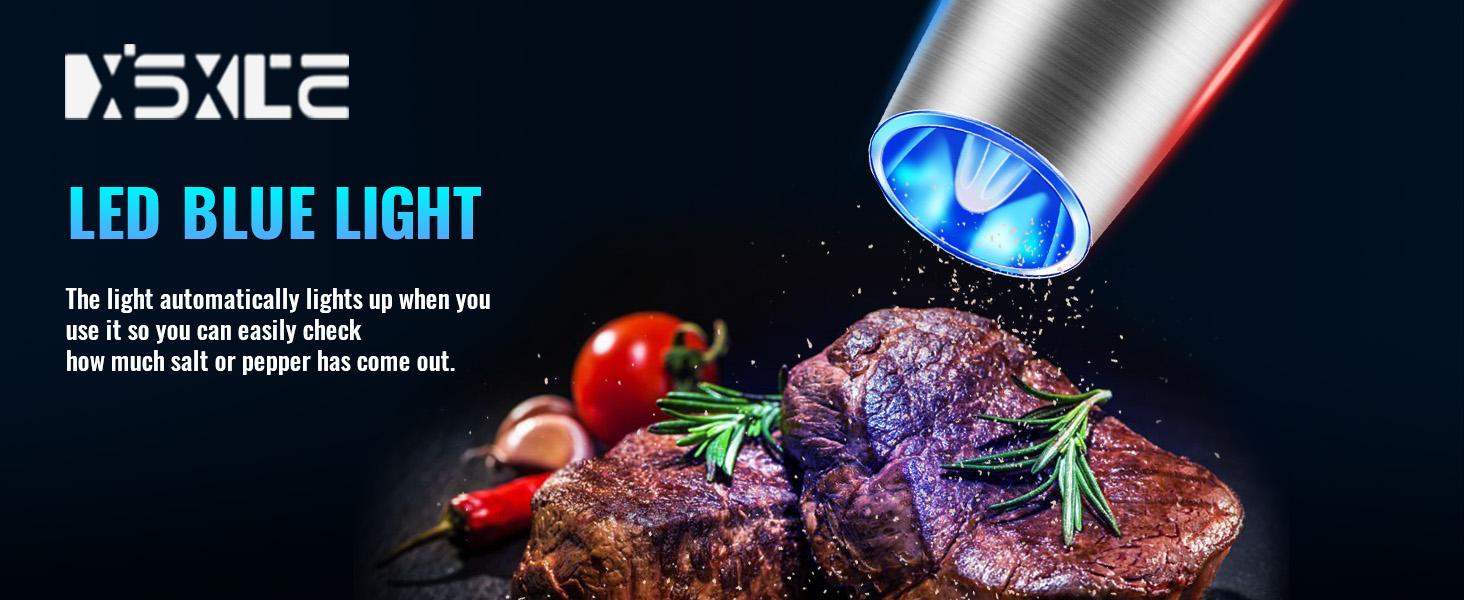 Gravity Electric Pepper Grinder, Salt or Pepper Mills & Adjustable Coarseness, with LED Light, One Hand Automatic Operation -Set/RoseRed