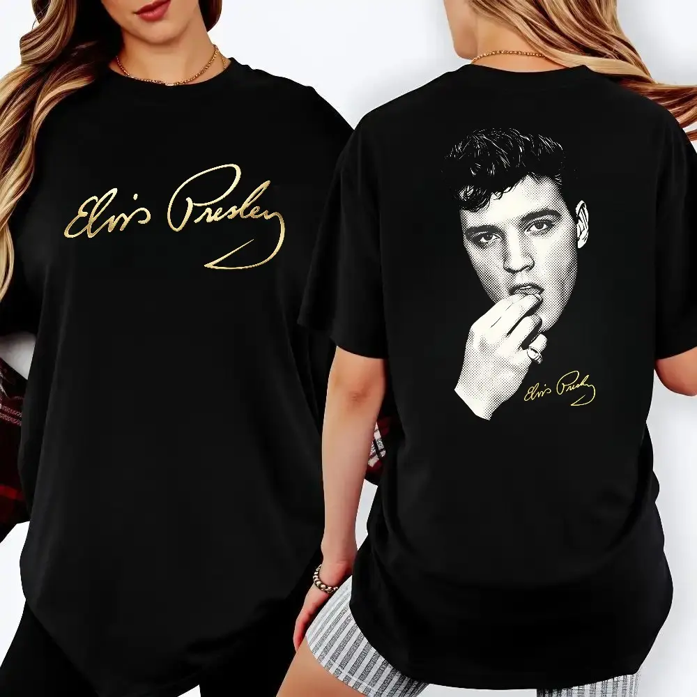 100 Percent Cotton Casual Streetwear Style T-Shirt Elvis Presley  Signature Design Summer Wear Gift For Music Fans And Fashion Lovers #     Elvis Presley #     Memphis Flash #     biopic #     music legend #     The Hillbilly Cat