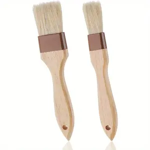 2pcs Natural Bristle Pastry Brush with Beech Wooden Handle, Basting and BBQ Brushes for Cooking, Butter, Oil, Marinade, Grilling & Baking, Kitchen Food Brush (1 inch & 1.5 inch), Durable Man-Made Wood Handle