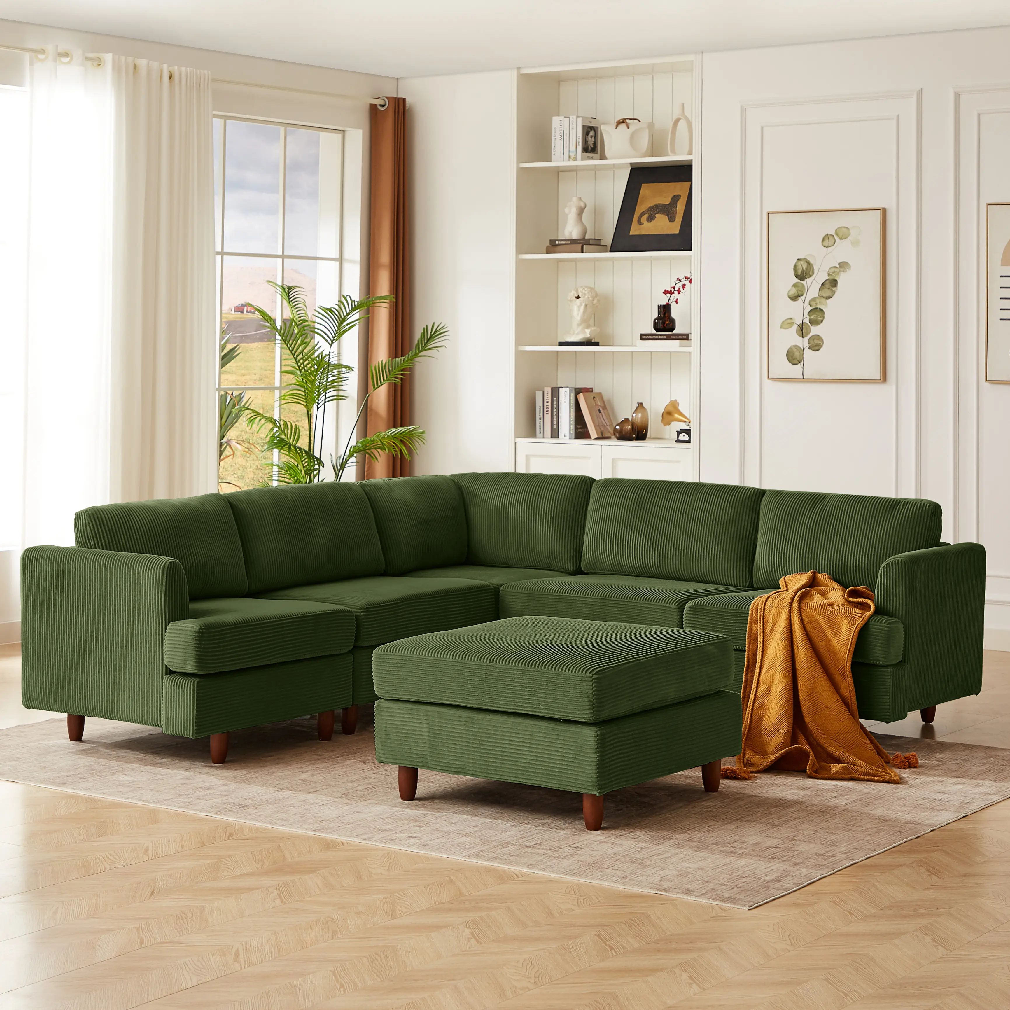 ARCH Modern Modular Sectional Couch 6 Seater Sleeper Sofa Upholstered Corduroy Free Combination Living Room Furniture Green, Living Room Furniture for Apartment, Lounge, Family Room, Office and Home Seating, Sofa Couch Seating Search Terms