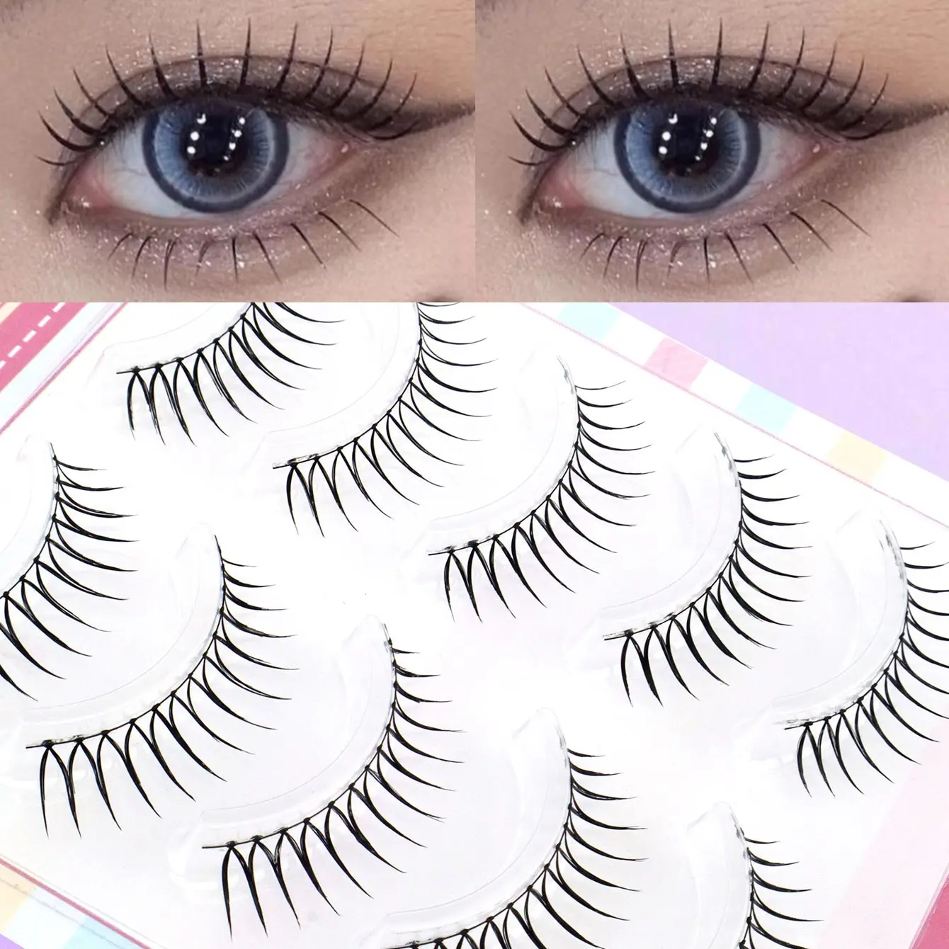 5 Pairs Sharp Tail Comic Eye Double V Curl False Eyelashes, Natural Light Makeup, Precise Pointed Craft, Comfortable Daily Use