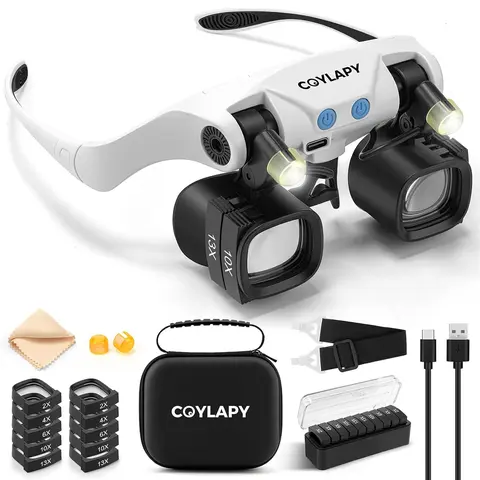 Unisex Lighted Headband Loupe Magnifier with Multiple Lenses (2X,4X,6X,10X,13X), Adjustable Universal Fit, Storage Case, for Watch Repair & Crafting, Festive Home Party Gift for Loved Ones