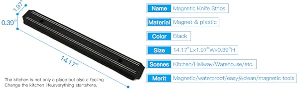 Knife Strips(15 Inch X Set Of 2) Magnetic Knife Storage Strip, Knife Holder, Knife Rack, Knife Strip, Kitchen Utensil Holder, Tool Holder, Multipurpose Magnetic Knife Rack Black