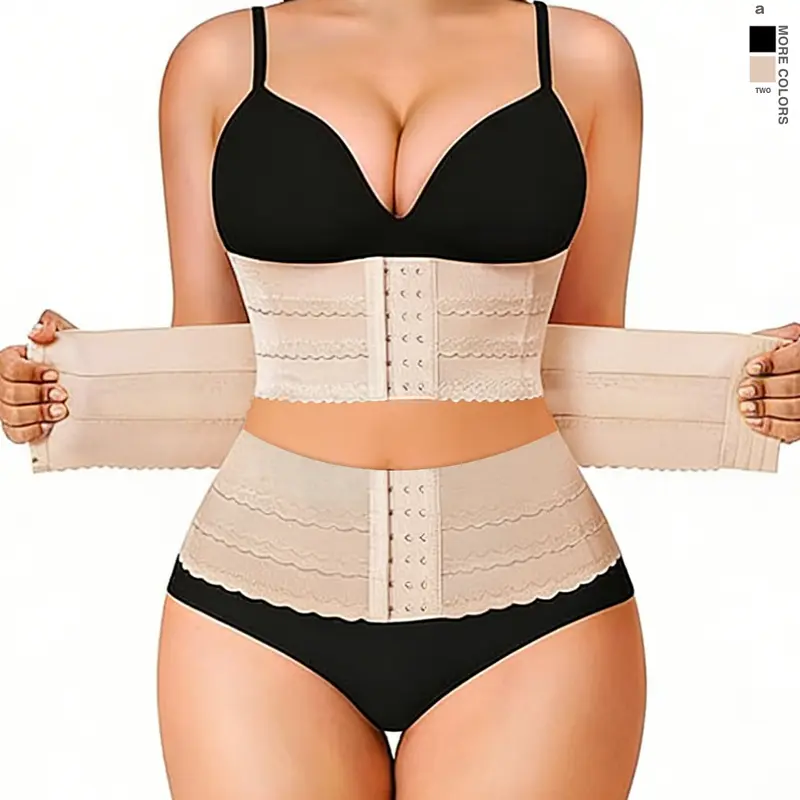 Women's Solid 3-sectional Adjustable Hook & Eye Waist Trainer, Waist Shaper, High Stretch Tummy Control Corset Style Shapewear for Daily Wear, Underwear