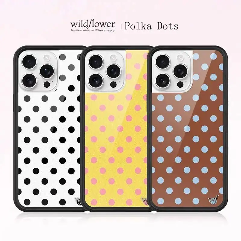Wildflower Luxury Polka Dots   for iPhone 17 16 15 14 13 12   Plus Fashion Wave point WF  Cartoon Back  cherry soft full love one cute  cover series cell cover gift transparent tpu max model