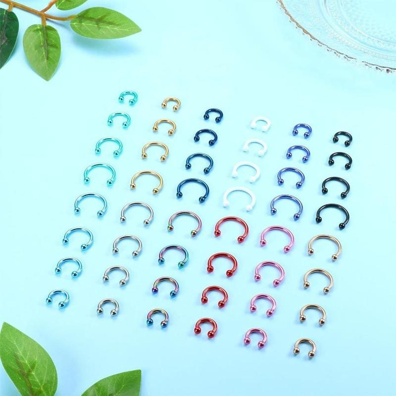 FINREZIO 48Pcs 14G Stainless Steel Horseshoe Nose Septum Rings Piercing Jewelry Cartilage Helix Tragus Earring Hoop Eyebrow Lip Hoop Piercing Ring for Women Men 6mm 8mm 10mm 12mm Daily