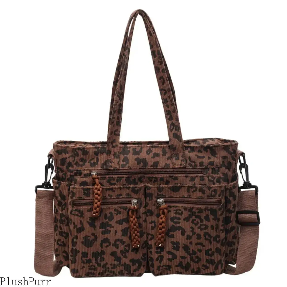 Leopard Printed Canvas Tote Bag for Women, Cute Spacious Shoulder Bag with Top Handle and Zipper for Work & Shopping, Everyday, Work Bags For Women