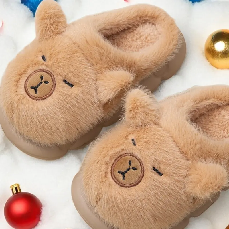 Capybara Cute Fall/Winter Fleece Boys' Toddler Slippers Girls' Kid Slippers Indoor/Outdoor Universal Comfort Design Suitable for Children's Daily Wear