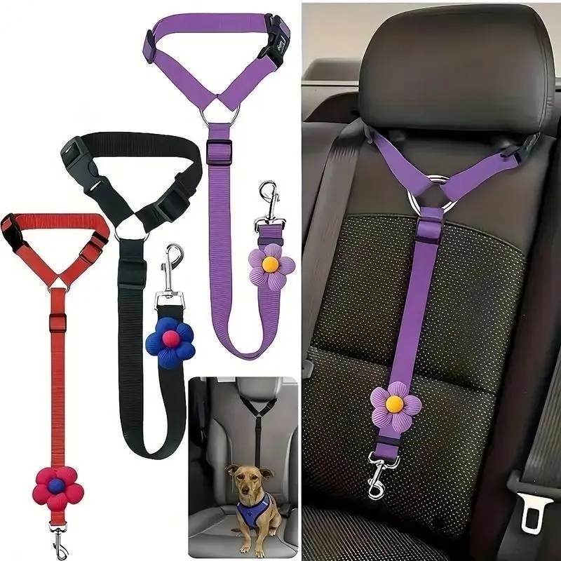 2026 New Adjustable Durable Dog Car Seatbelt - 2-3pcs Lightweight Portable Easy-Install Headrest Restraint Tether Safety Harness for Pet Car Travel, Road Trips, Car Harness