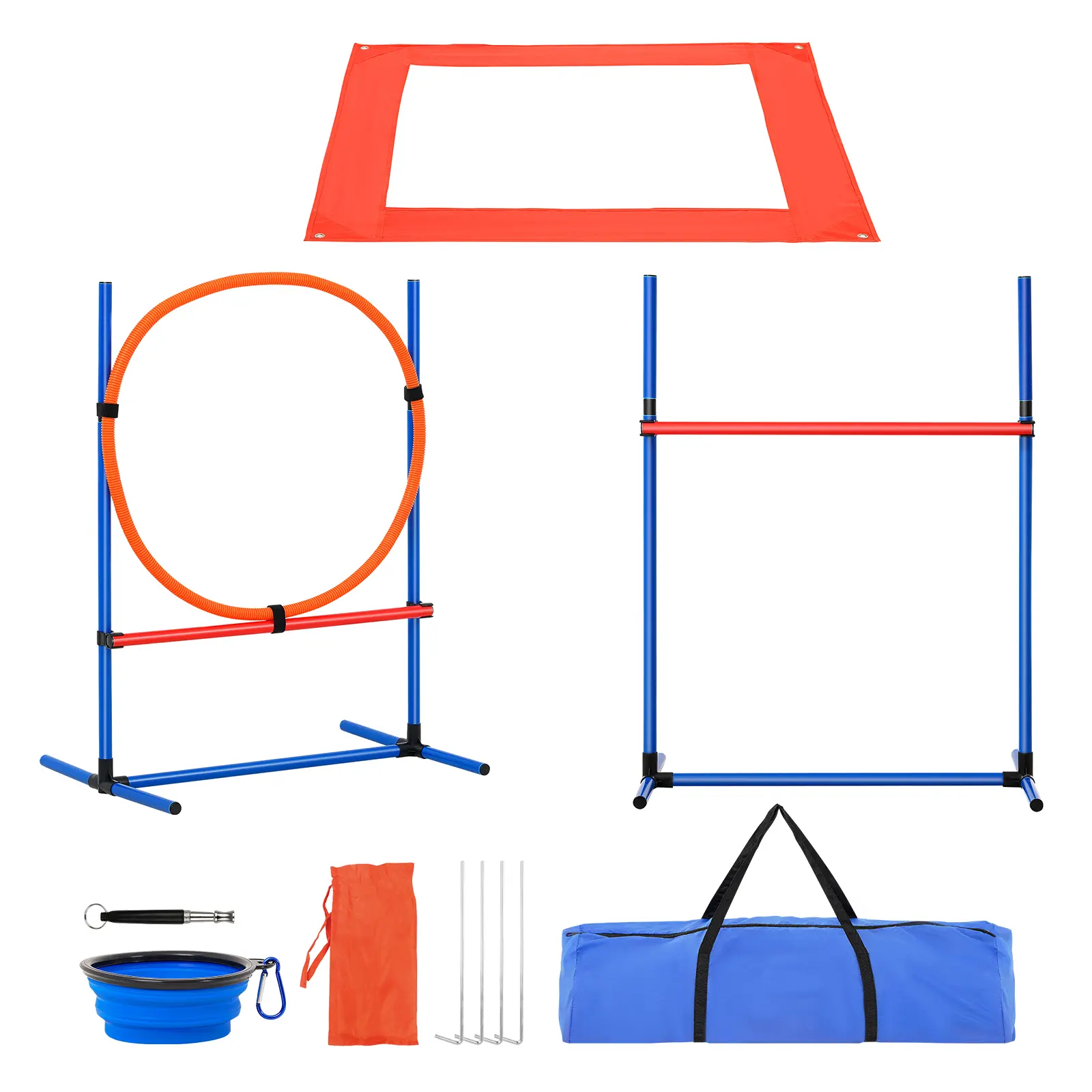 Dog Agility Training Equipment, PVC Construction, 4 Pieces Set with Adjustable High Hurdles, Flexible Use Anywhere
