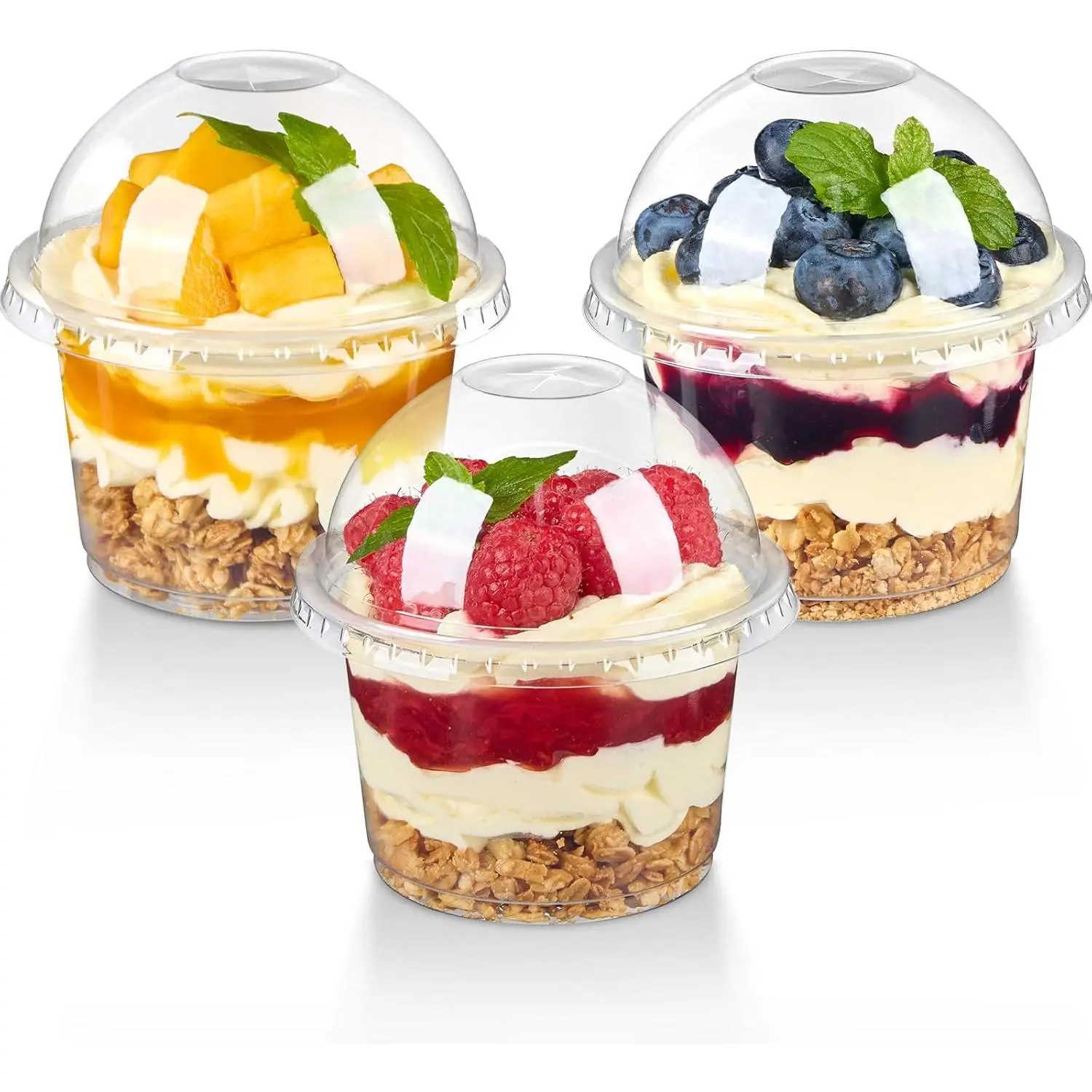 50 Pack 8 oz Dessert Cups with Dome Lids, Clear Disposable Yogurt Parfait Cups with Lids, Individual Serving Snack Cups for Fruit Dessert Cake Pudding