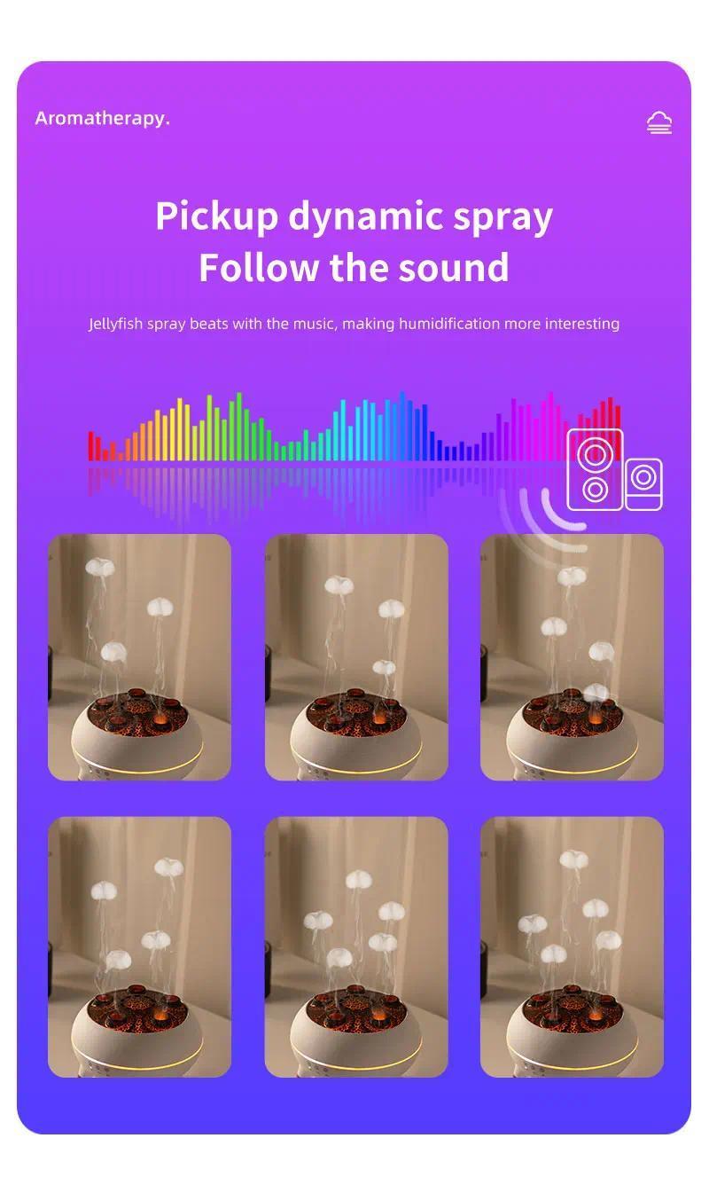 Dynamic Jellyfish Air Humidifier Essential Oil Diffuser Remote Control Bedroom Humidifier with 7 Colorful Night Lights