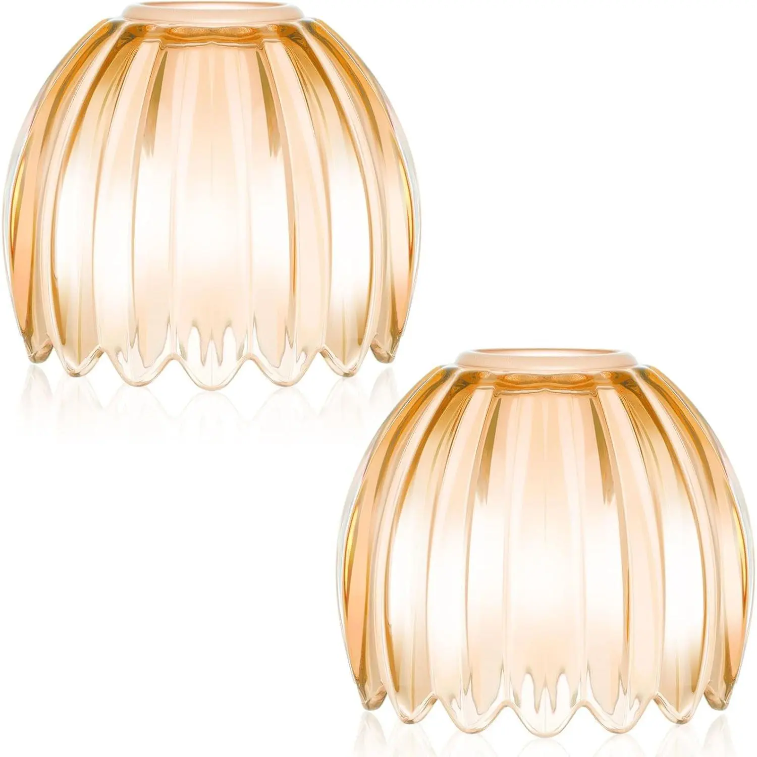 2 Pcs Glass Tulip Lamp Shade Small Flower Sconce Shade E26 Base 1.65" Top x 4.45" Dia. x 4.33" H Mini Lampshade Replacement for Floor Table Chandelier Decor Vanity Pendant Light Cover (Amber)