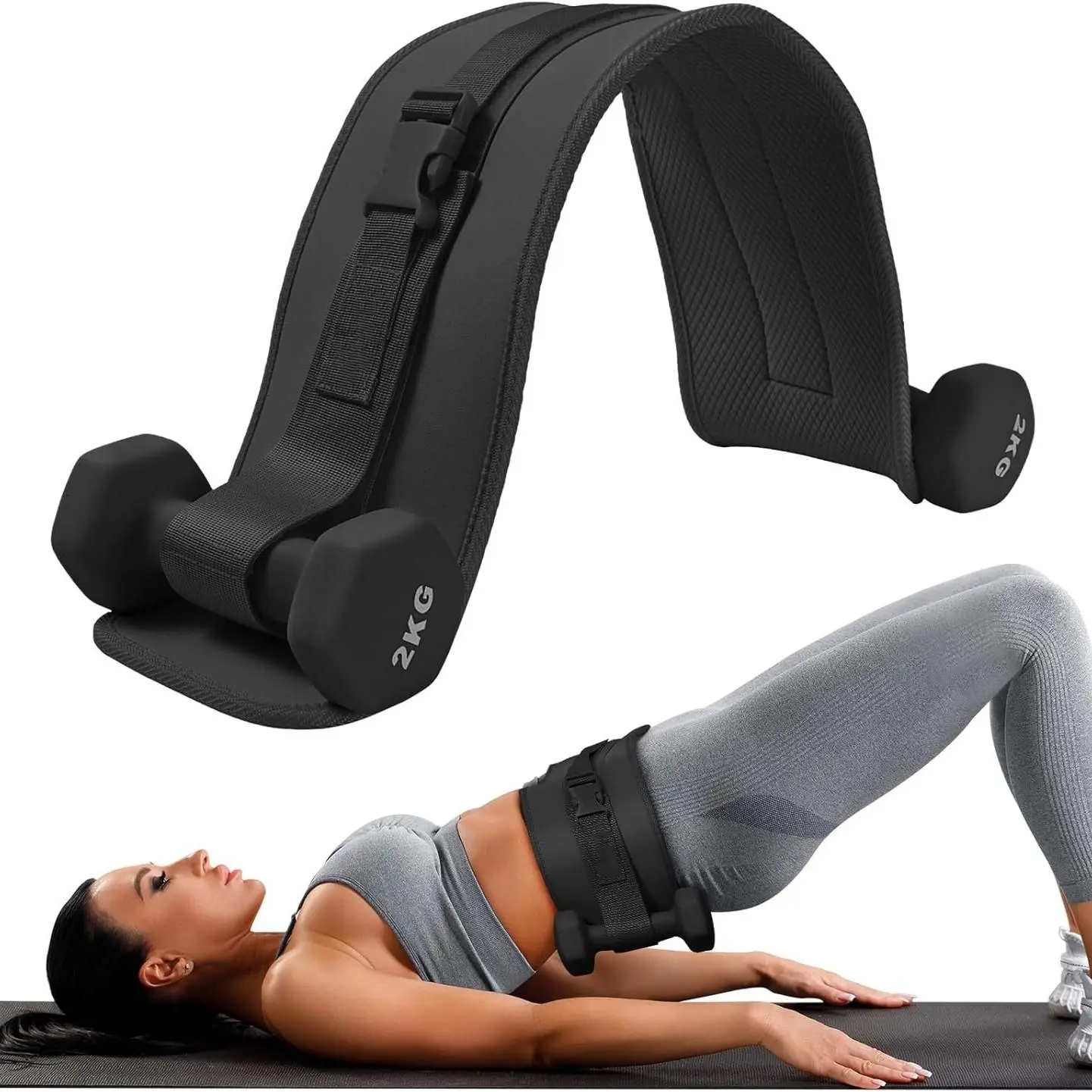 Unisex Glute Bridge Training Device Weight Lifting Belt, Padded Fabric Functional Belt for Hip Thrusts & Waist Support (Dumbbells Not Included), Training Device Weight Lifting Belts