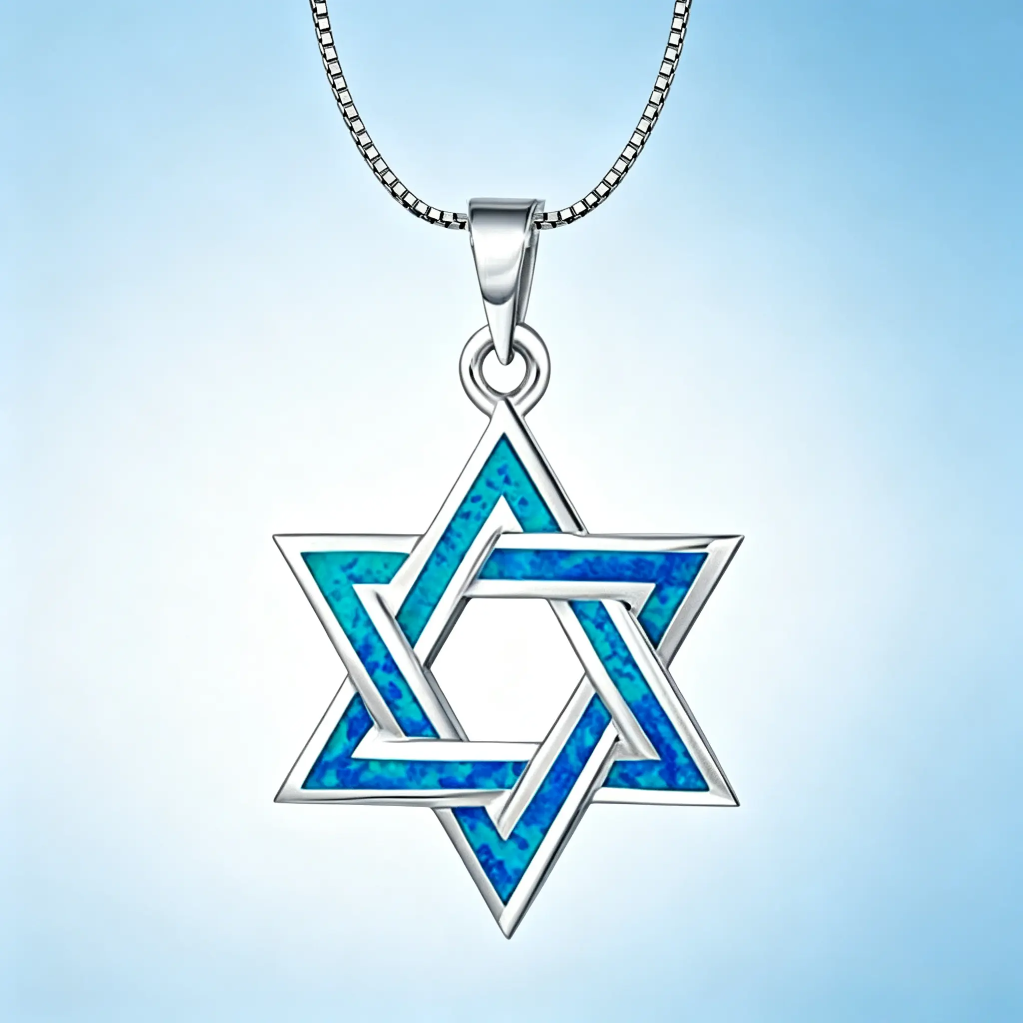 Unisex Anti-Tarnish Blue Opal Star of David Talisman Pendant Necklace, Plated Copper 6-Pointed Hexagram, Minimalist Day Collar Layering Jewelry,  Perfect Birthstone & Anniversary Gift For Her, Star Necklaces, Meaningful Gifts, Blue Opal-Like