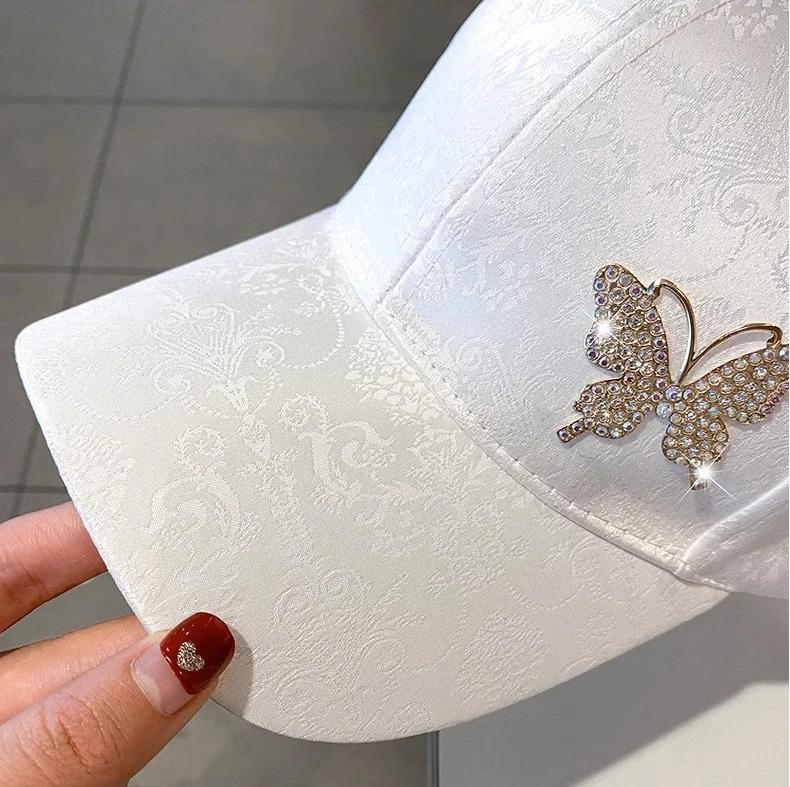 Rhinestone Butterfly Baseball Cap Women's Spring Summer Versatile Sunshade Hat Lace Pattern Baseball Cap