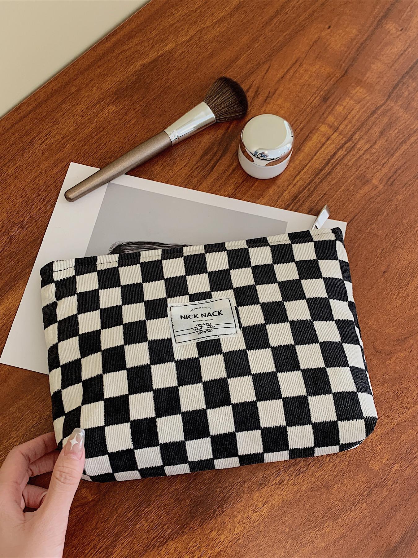 Plaid Pattern Makeup Bag, Fashionable Makeup Bag, Zipper Makeup Organizer Pouch, Versatile Cosmetic Storage Bag, Travel Cosmetic Bags, Handheld Cosmetic Pouch, Great for Skincare, Lotion, Cream, Lip Balm