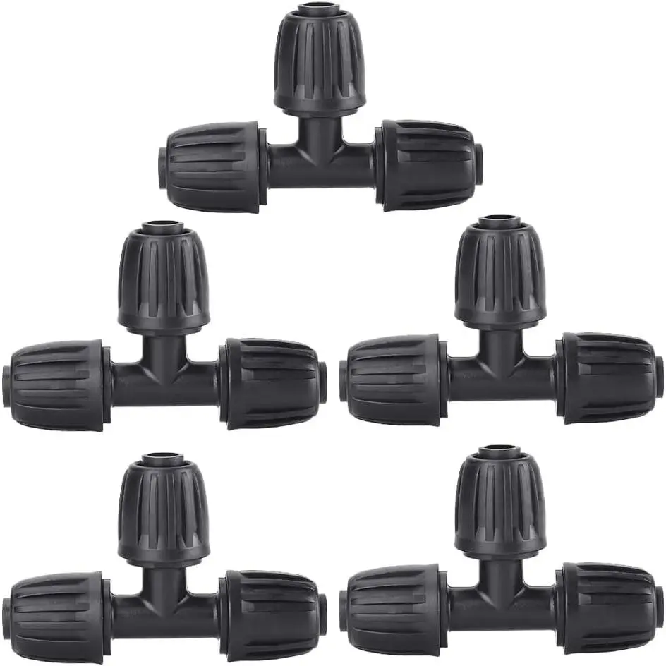 5 Pack 1/2" Drip Irrigation Fittings, Lock Barbed Tee Connectors | 1/2 inch T Connectors for Tubing(1/2" ID x 0.65" OD), Anti-Drop Straight Tee for Irrigation Tubing