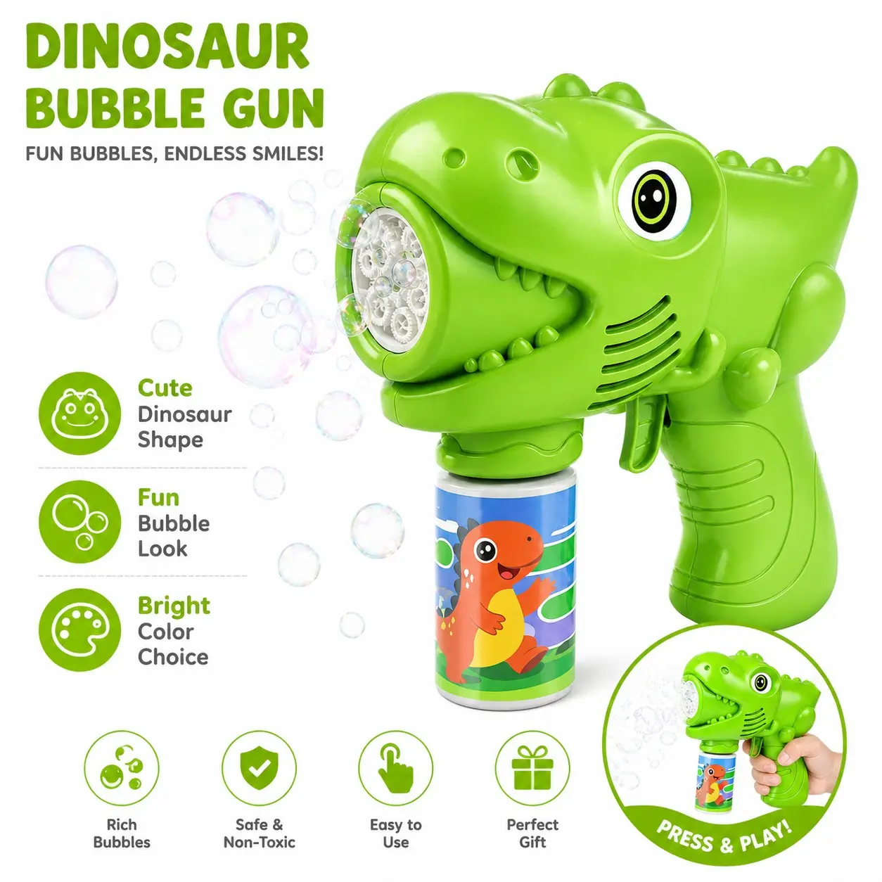 Dinosaur Bubble Machine, Cool Automatic Bubble Gun, Massive Bubbles, Summer Outdoor Party Essential, Kids Birthday Gift, Needs 4xaa Batteries and Bubble Solution