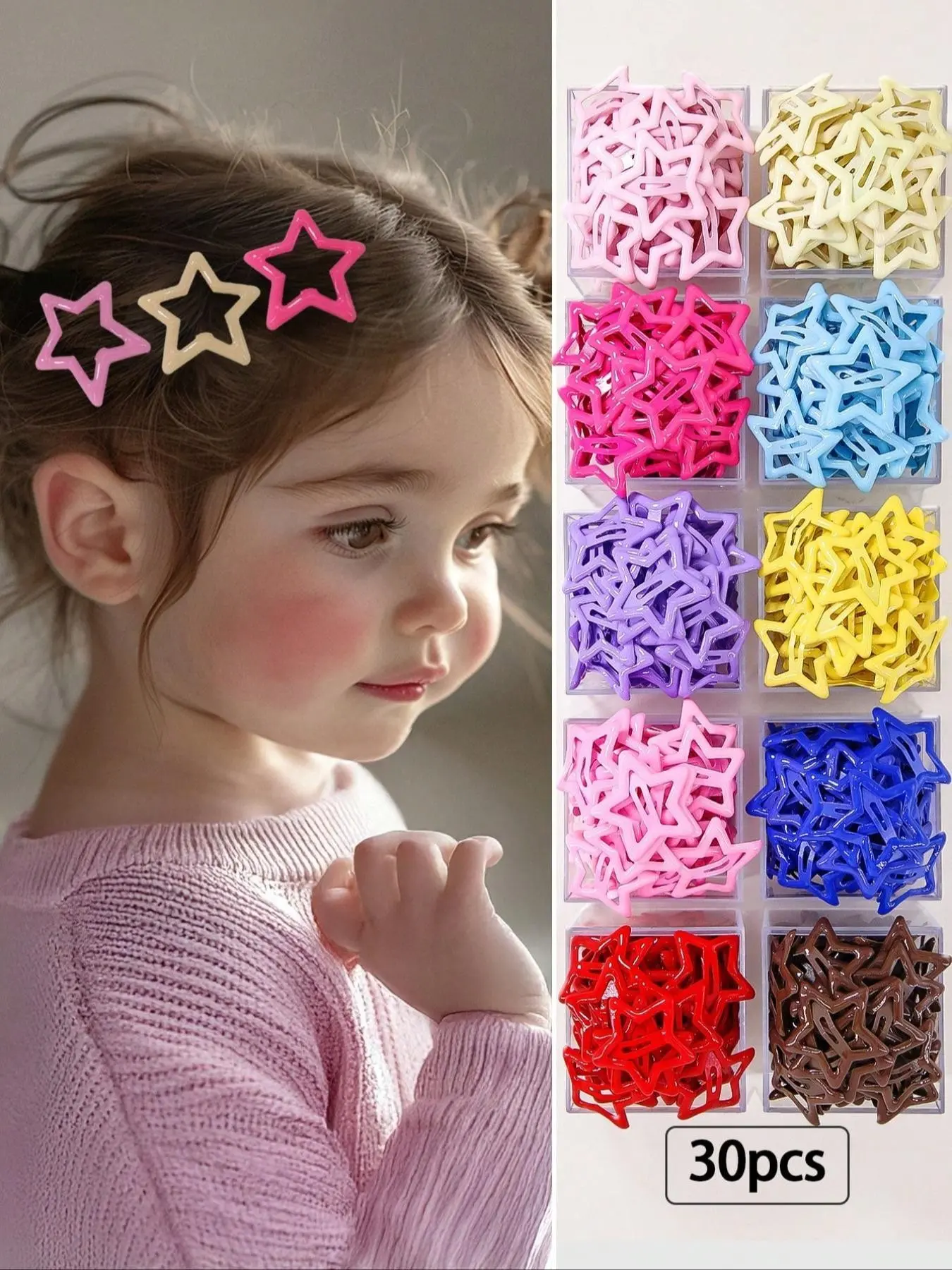 30pcs Colorful Star Hair Clips, Shiny Pentagram Barrettes, Cute Bang Clips for Girls, Everyday Hair Accessories, Fun and Stylish Design, Hair Styling Accessories