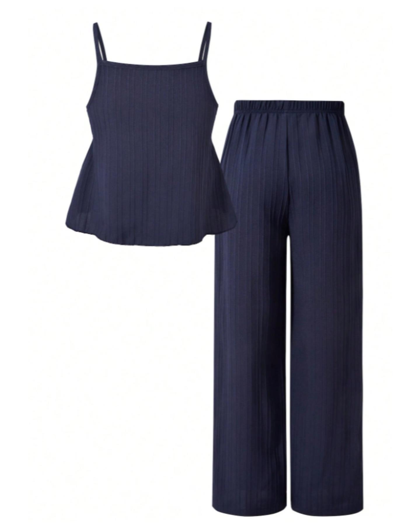 Two-Piece Set Women's Solid Color Cami Top & Wide Leg Pants Set, Street Fashion Casual Outfits for Daily Outdoor Wear, Ladies Clothes for All Seasons Two-Piece Set Women's Solid Color Cami Top & Wide Leg Pants Set, Street Fashion Casual Outfits for Daily Outdoor Wear, Ladies Clothes for All Seasons