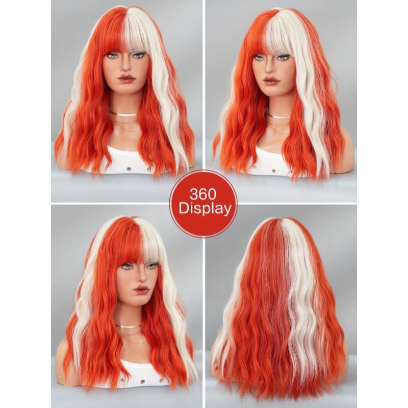 1pc Women's Synthetic Wig - Red & Blonde Two-Tone, Natural Looking Lace-Free Hairpiece, Heat Resistant Synthetic Fiber Wig for Parties, Everyday & Special Events - Easy Maintenance & Damage-Free Styling, Party Hairpiece, Playful Look, Comfo