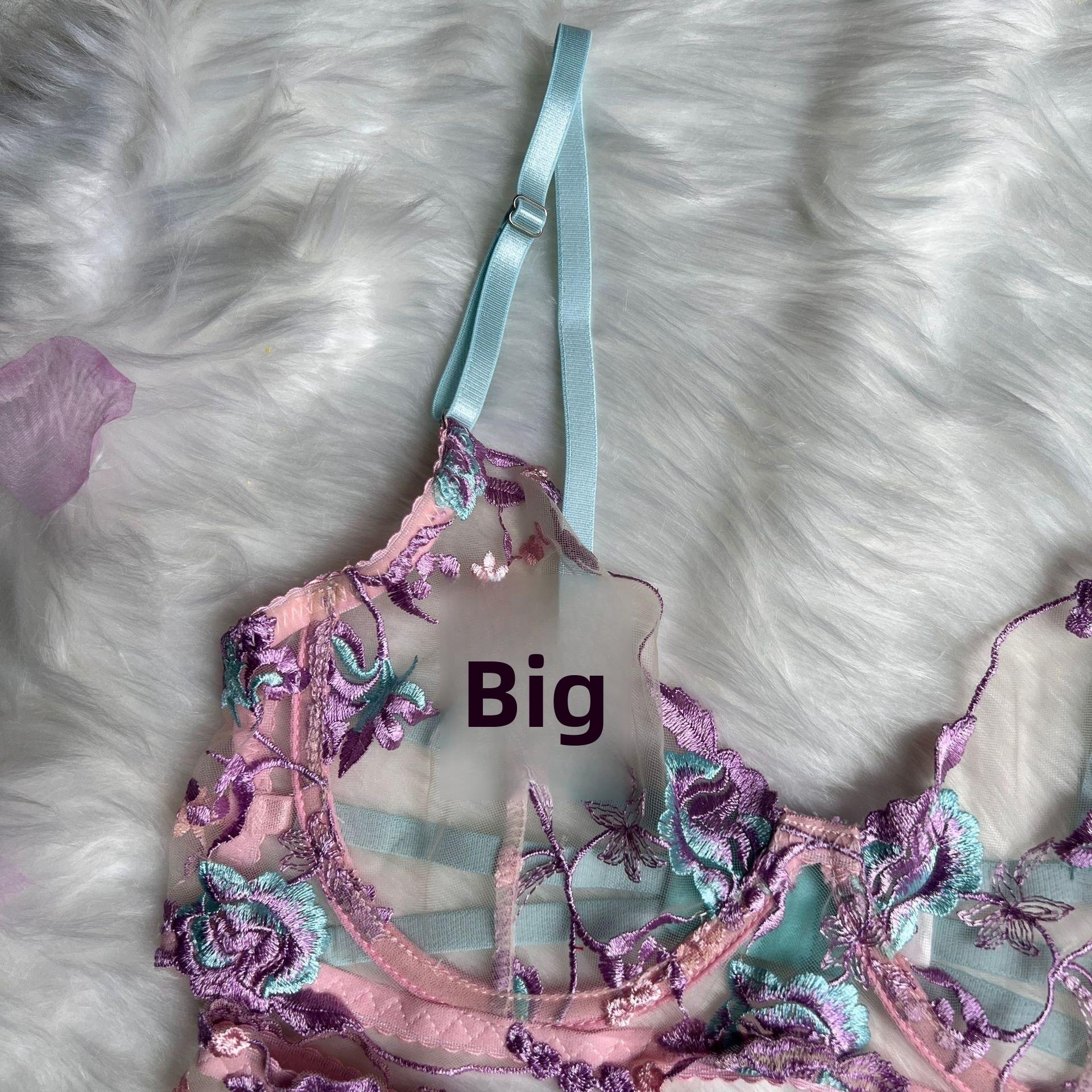 Sexy  Garter   3PCS – Embroidery Wireless Floral Sheer Lace Lingerie Set