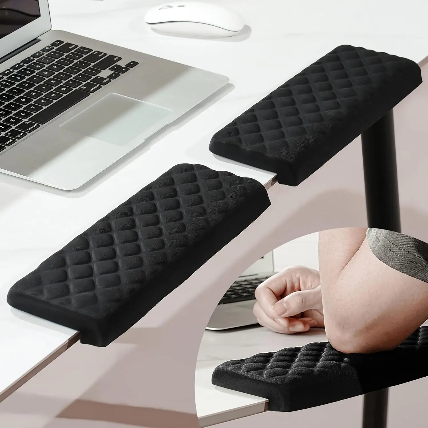 L-Shaped Desk Elbow Pad for Desk, Memory Foam Elbow Support Padding with Non-Slip, Ergonomic Desk Edge Cushion, Wrist Comfort Support for Office Home 2 Pcs (Diamond Black)