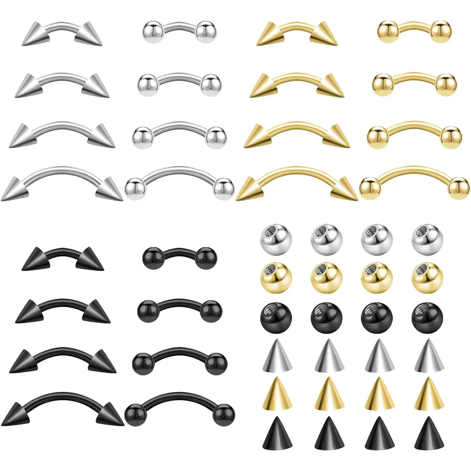 NEWITIN 48-Piece 16G Surgical Steel Unisex Body Jewelry Piercing Kit - Curved Barbells, Eyebrow Rings, Vertical Labrets, Rook Daith Earrings, Small Women's Belly Button Rings - Affordable Fashion Party Gift for Christmas, Mother's Day, Female, Mother's Da