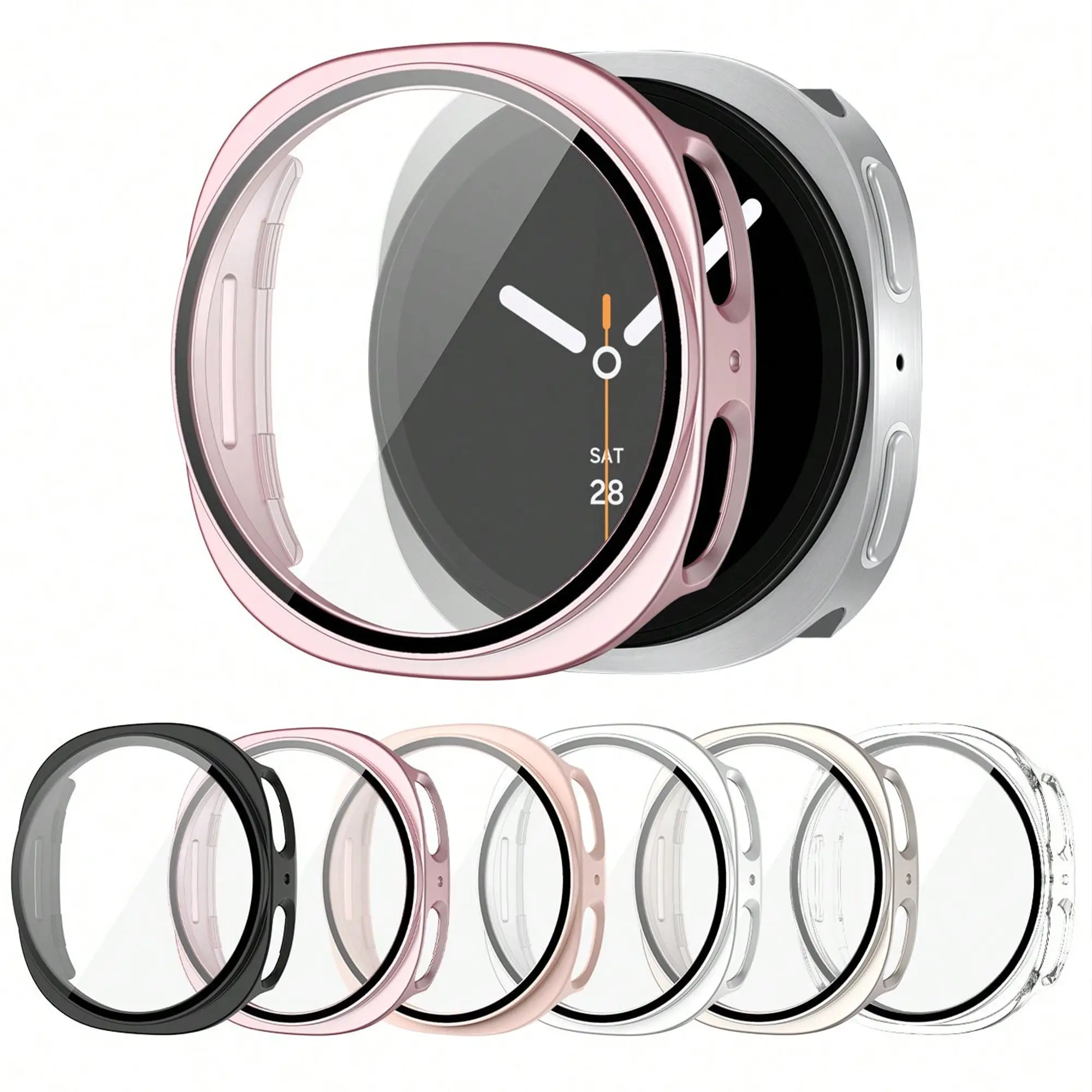 6-Pack, Smartwatch Accessories, multi-colored, full-coverage cases for Samsung Galaxy Watch 8. Features high-definition clarity, responsive touch sensitivity, and anti-slip/scratch-resistant properties. Suitable for sports and casual wear, unisex design